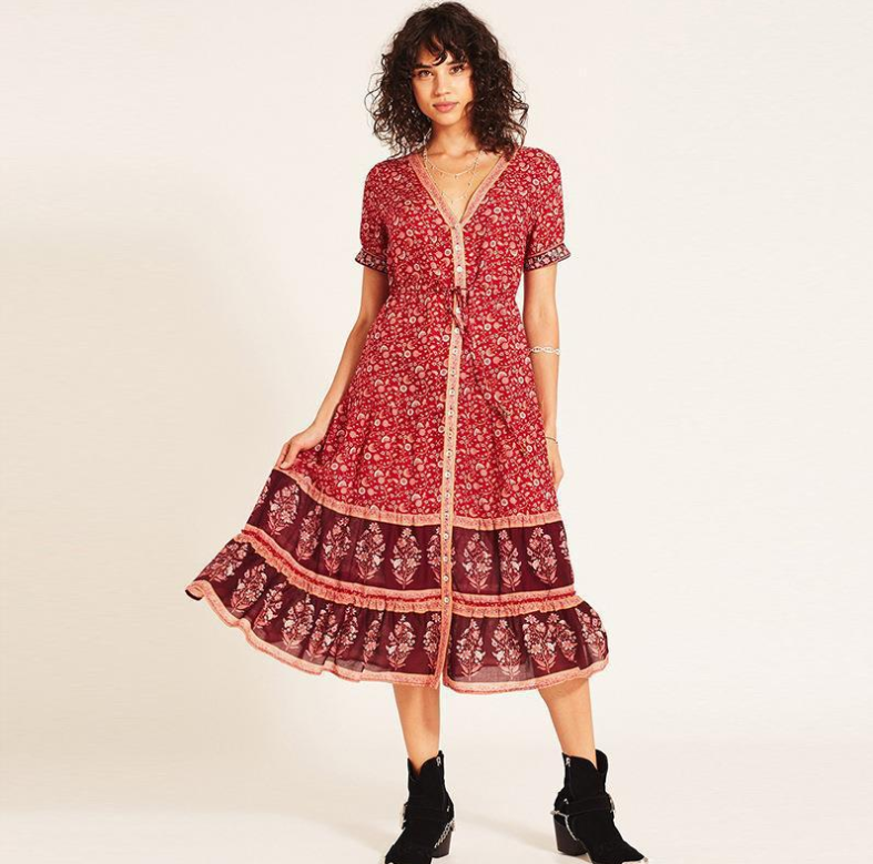 Women's dress autumn bohemian print dress Angelwarriorfitness.com