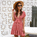 Deep V Ruffled Floral Spring Dress Women's European And American Women's Clothing Angelwarriorfitness.com