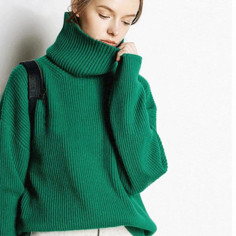 Cashmere Sweater Women Turtleneck Pullovers Top Solid Angelwarriorfitness.com