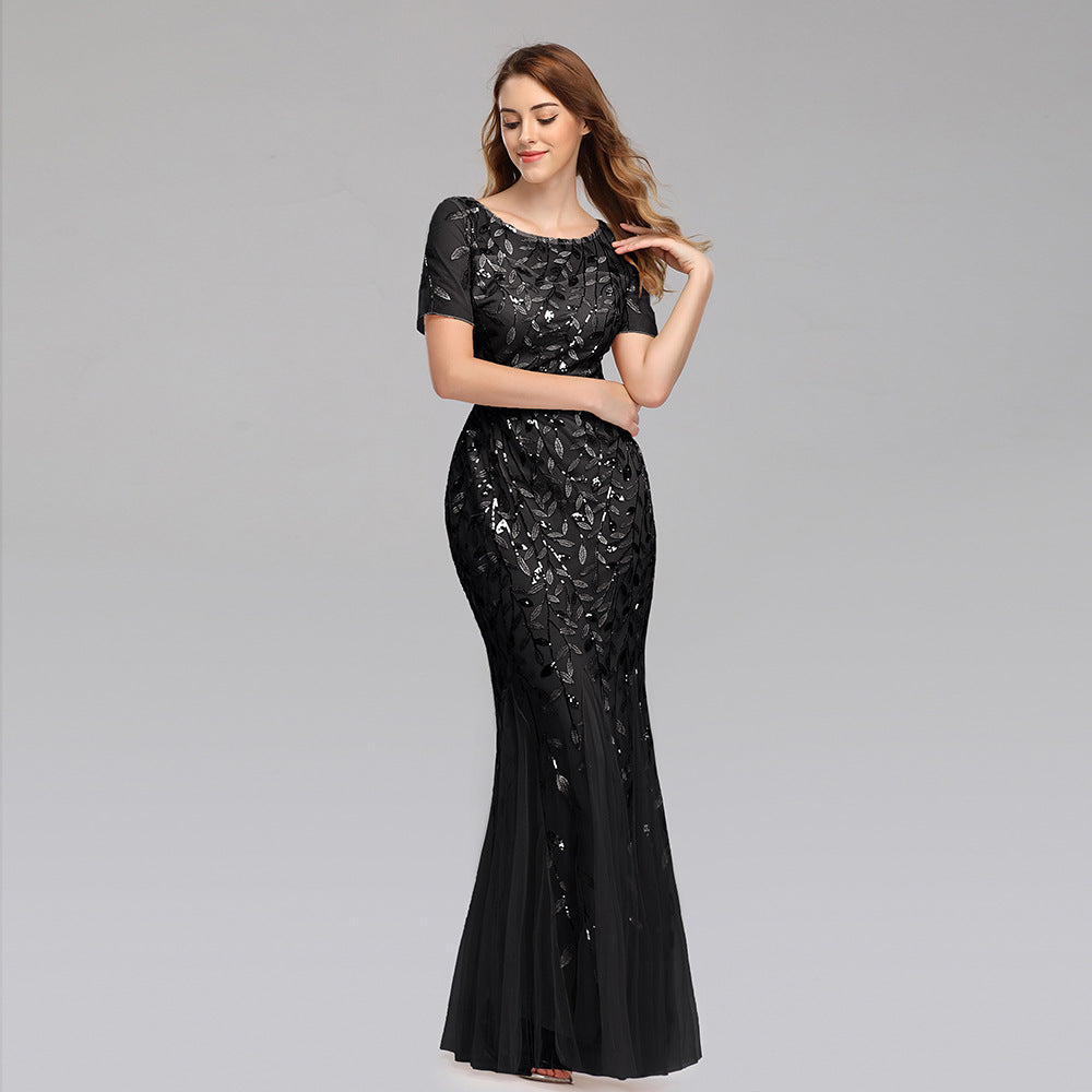 Gauze Sequin Evening Dress Fishtail Dress Angelwarriorfitness.com