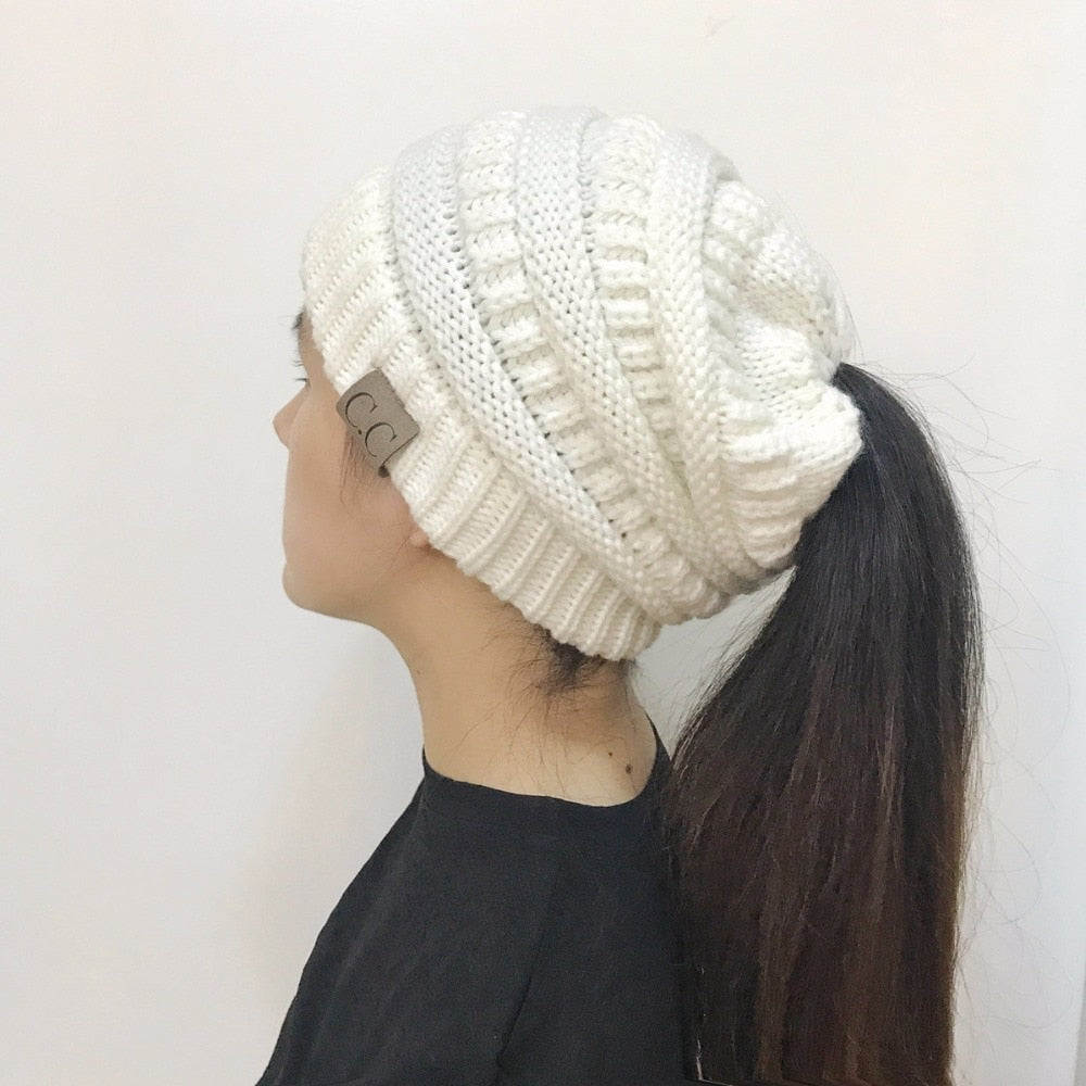 High Bun Ponytail Beanie Hat Chunky Soft Stretch Cable Knit Warm Fuzzy Lined Skull Beanie Acrylic Hats Men And Women Angelwarriorfitness.com