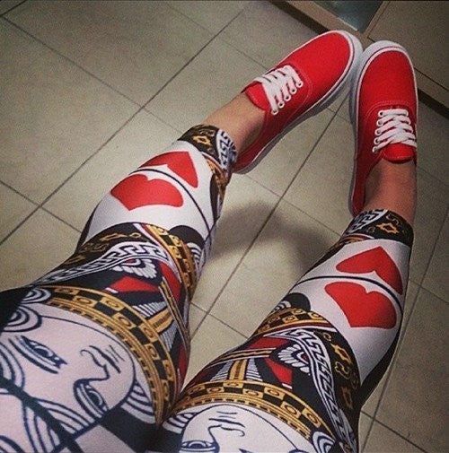 Poker Print Red Heart Queen Leggings Angelwarriorfitness.com