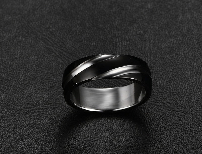 Black Titanium Steel Twill Men's Ring Angelwarriorfitness.com