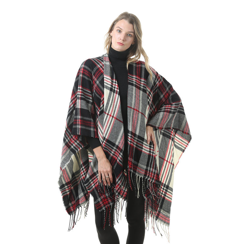 Women's cashmere slit plaid shawl Angelwarriorfitness.com