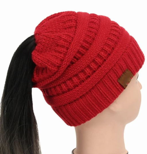 High Bun Ponytail Beanie Hat Chunky Soft Stretch Cable Knit Warm Fuzzy Lined Skull Beanie Acrylic Hats Men And Women Angelwarriorfitness.com