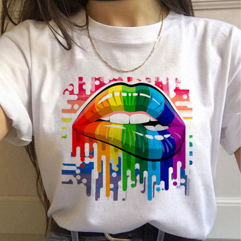 WomenT Shirts Gay Pride Rainbow Gay Short Sleeve Ladies T-shirt Girlfriends Angelwarriorfitness.com