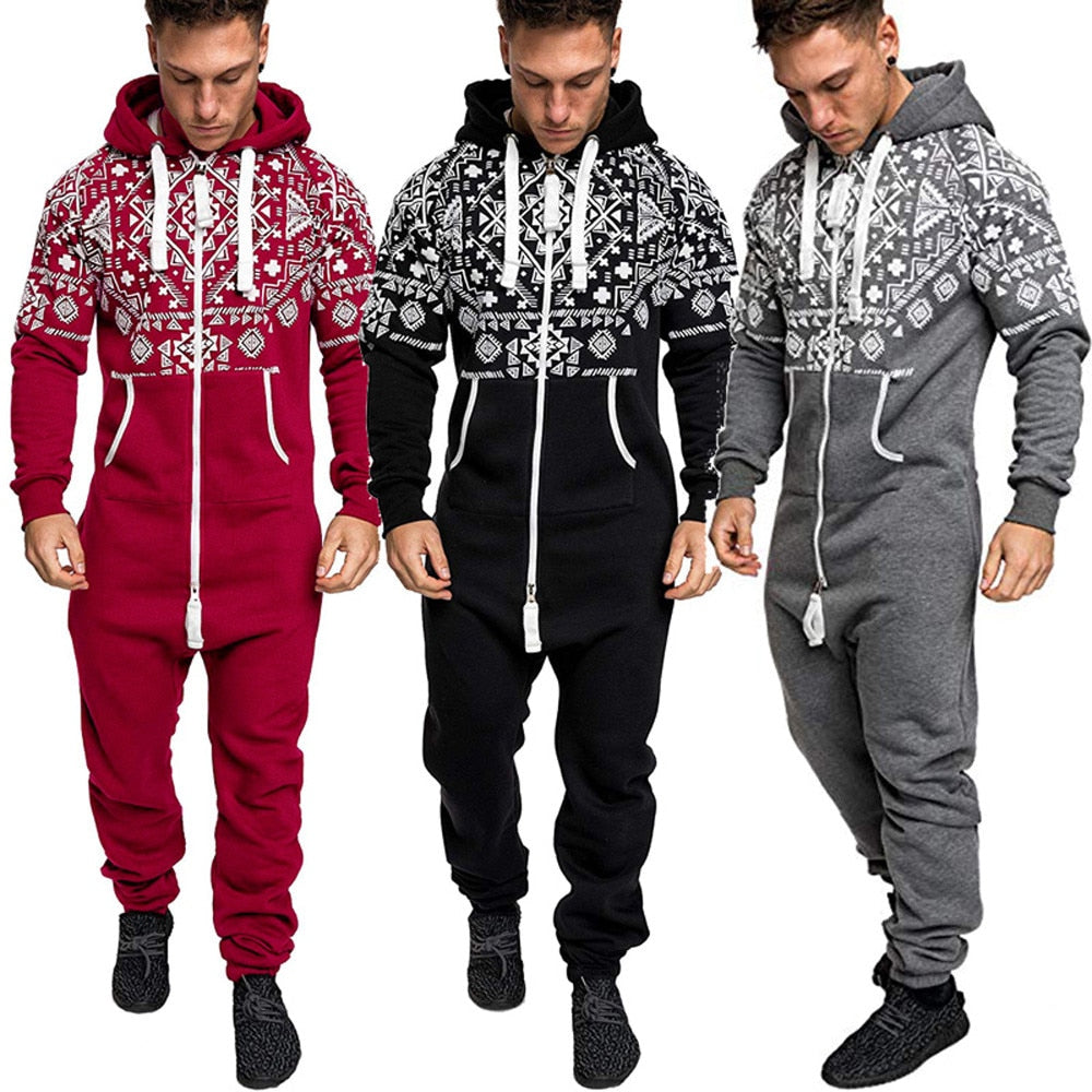 National style printed one-piece men's pajamas Angelwarriorfitness.com