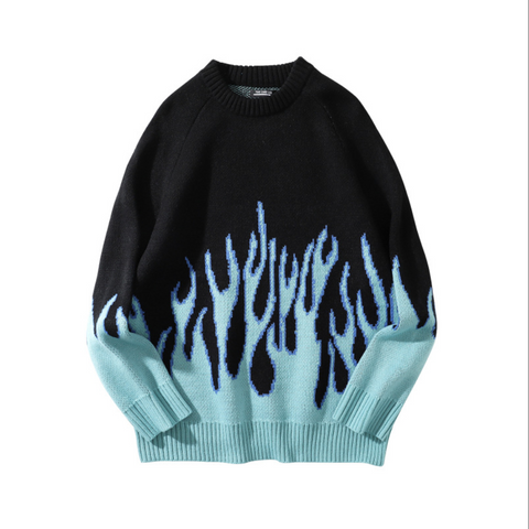 Sweater Men Streetwear Retro Flame Pattern Hip Hop Angelwarriorfitness.com