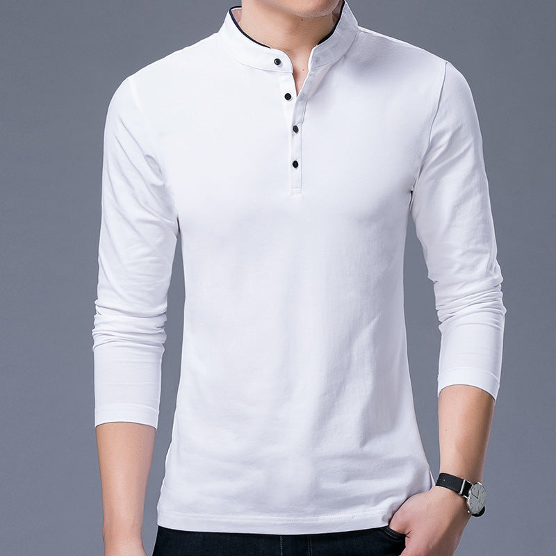 Mens Coton Stand Collar Long Sleeve T-Shirt Angelwarriorfitness.com