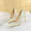European-American Sexy High-heeled Shoes, Shallow Pointed Satin Glittering Rhinestone Women's Shoes Angelwarriorfitness.com