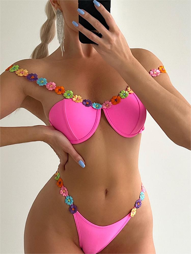 Sexy Flowers Strap Push Up Padded Bathing Suit Angelwarriorfitness.com