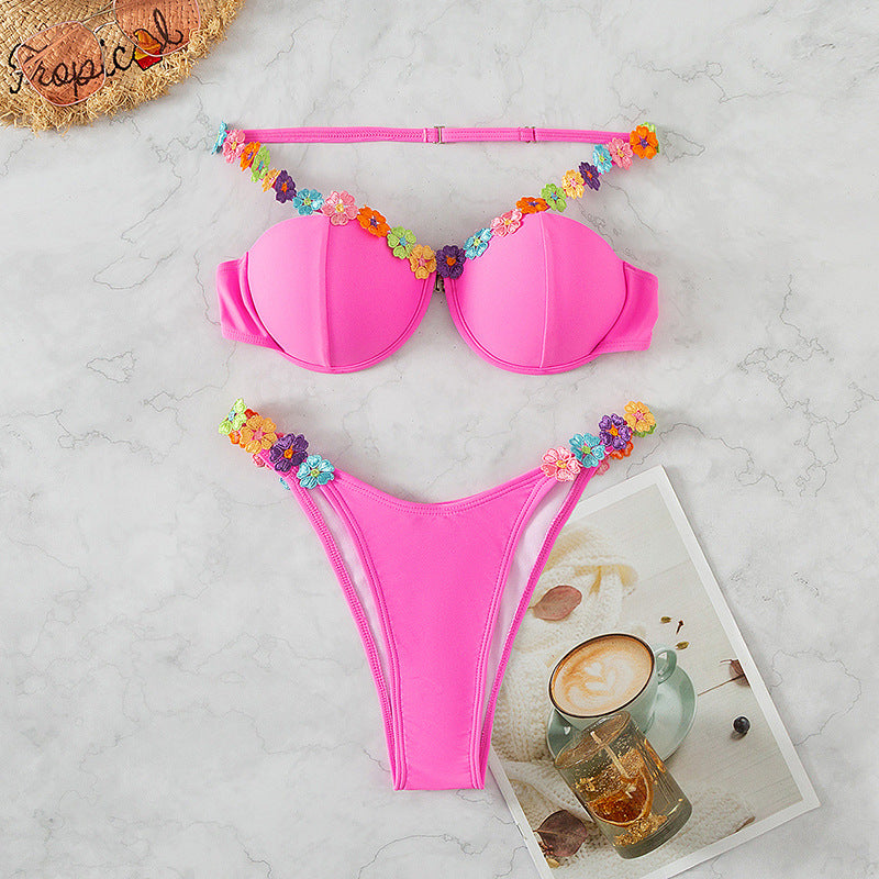 Sexy Flowers Strap Push Up Padded Bathing Suit Angelwarriorfitness.com