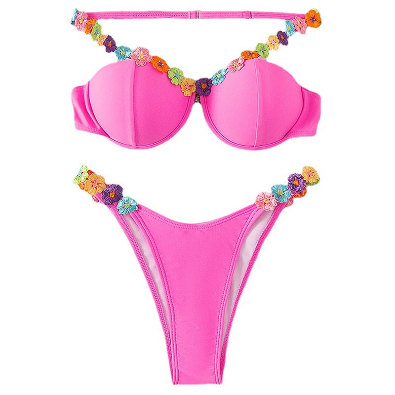 Sexy Flowers Strap Push Up Padded Bathing Suit Angelwarriorfitness.com