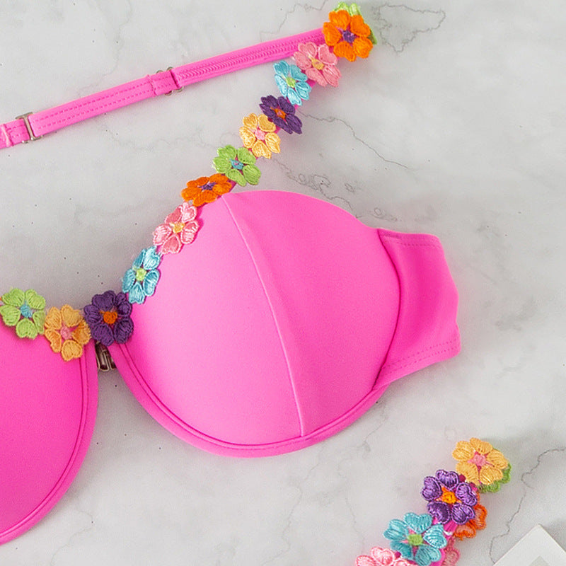 Sexy Flowers Strap Push Up Padded Bathing Suit Angelwarriorfitness.com