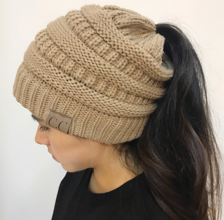 High Bun Ponytail Beanie Hat Chunky Soft Stretch Cable Knit Warm Fuzzy Lined Skull Beanie Acrylic Hats Men And Women Angelwarriorfitness.com