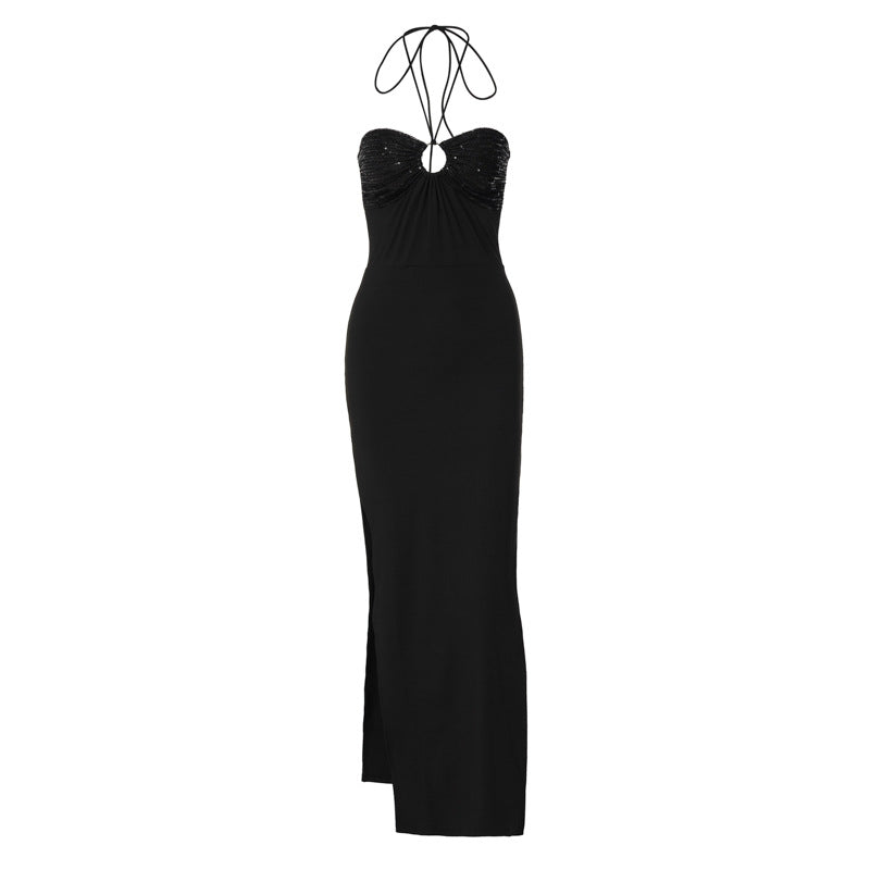 Lace-up Halterneck Open-back Slit Dress Angelwarriorfitness.com