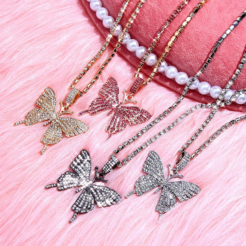 Rhinestone butterfly necklace Angelwarriorfitness.com