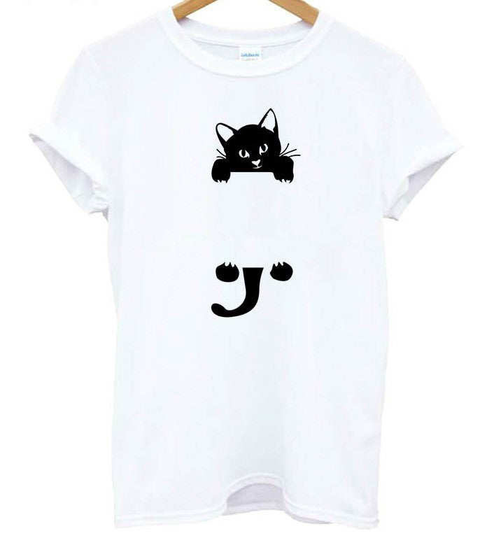 Cat climbing print T-shirt women's cotton casual funny T-shirt Angelwarriorfitness.com
