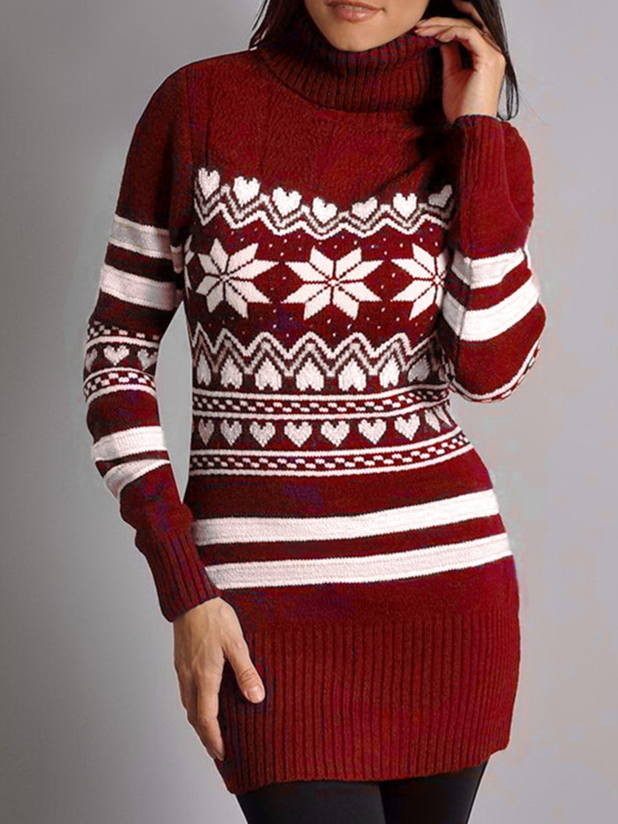 Tight-fitting Sexy Christmas Theme Jacquard Long-sleeved Knitted Dress Angelwarriorfitness.com