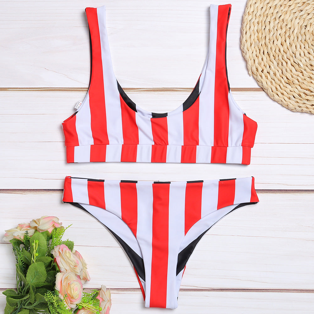 Women Sexy Swimsuit Scoop Neck Backless Stripe Female Bikini Set Summer Beach Bathing Suit Push Up Swimwear Biquinis Angelwarriorfitness.com