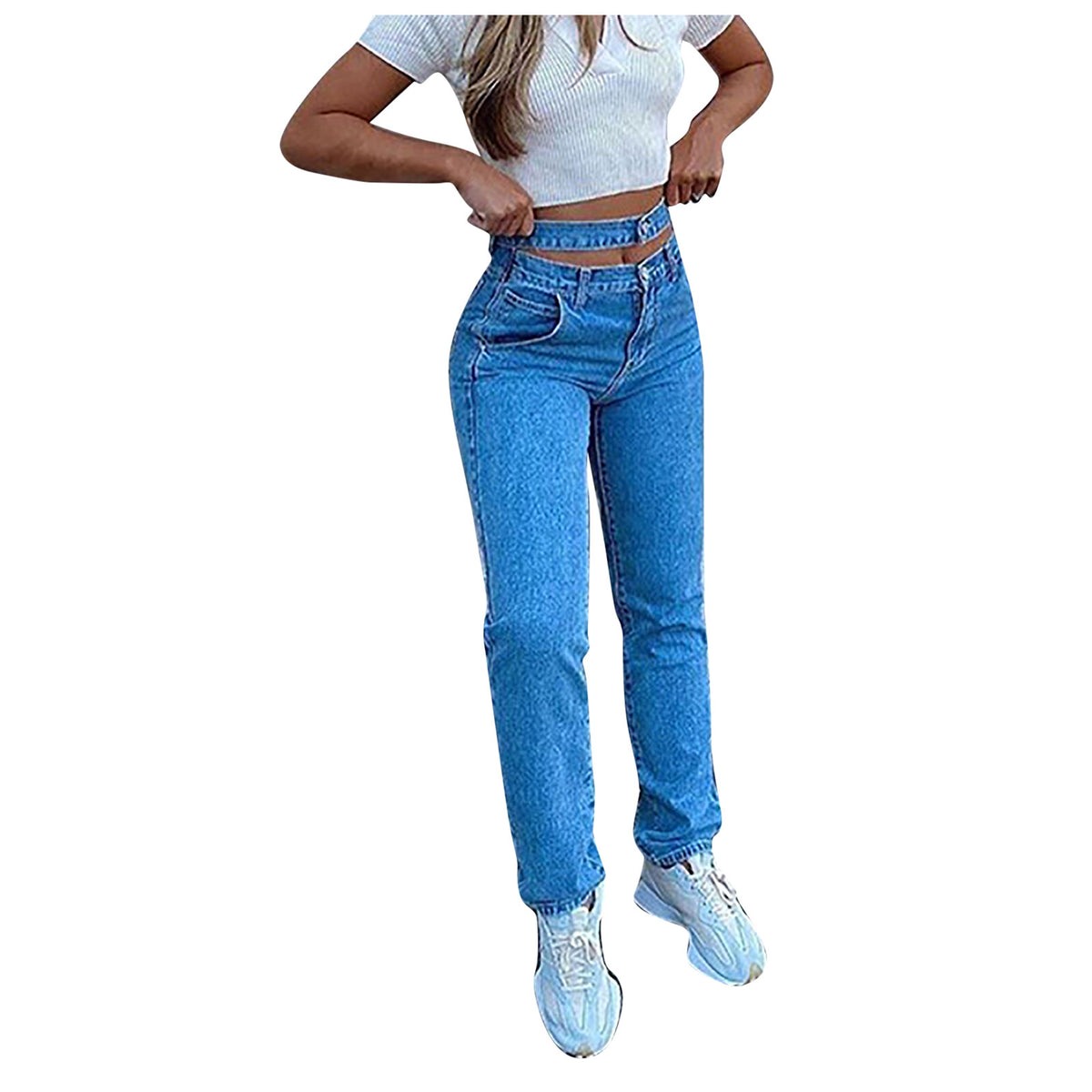 Jeans Women's New High-waist Washed Blue Long Jeans Angelwarriorfitness.com