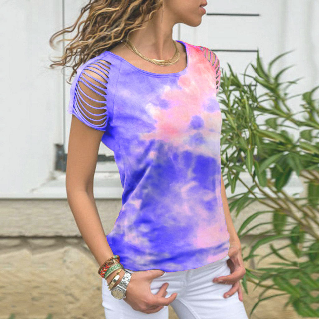 Ladies Tie-Dye Hole Burnt Strapless T-shirt Angelwarriorfitness.com