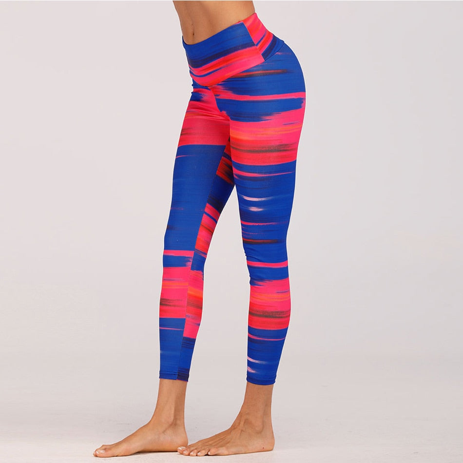 Blue&Red Digital Print yoga pants High waist Contrast color athletic leggings big booty sexy yoga legging running tight Angelwarriorfitness.com