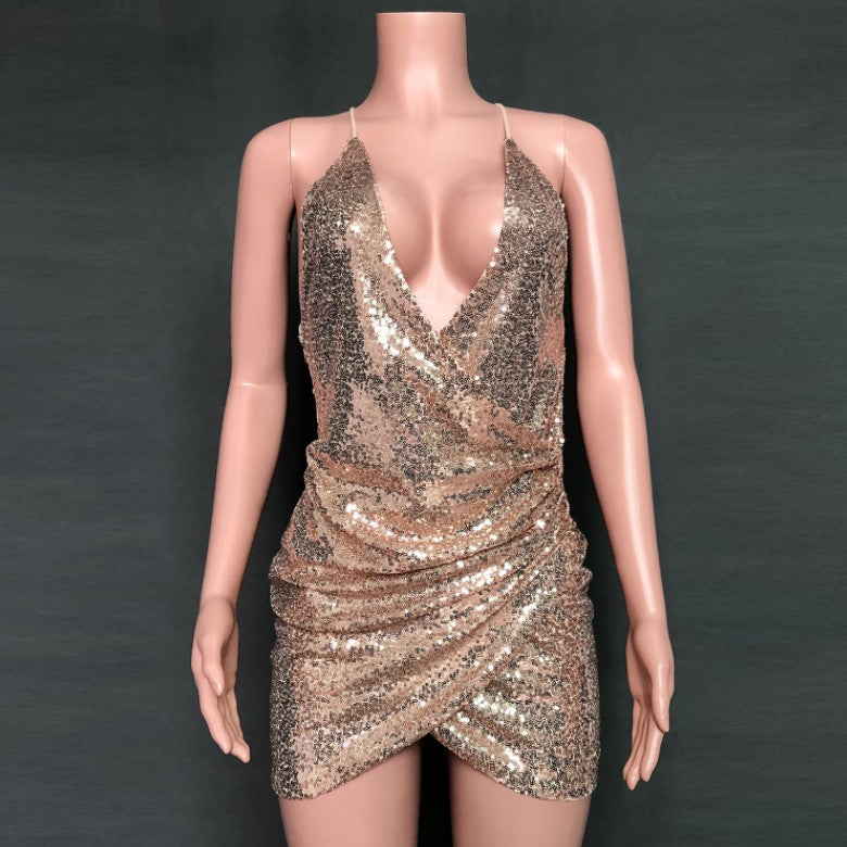 Temperament backless sequin suspender dress Angelwarriorfitness.com