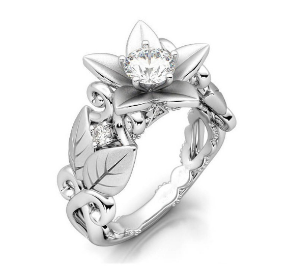 New hot rose flower engagement ring female models zircon ring creative branches ring jewelry Angelwarriorfitness.com