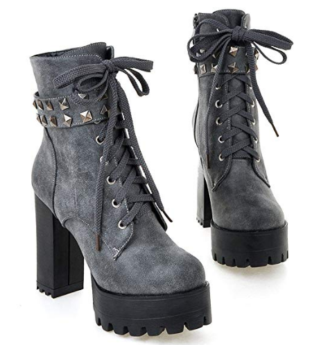 Women's Rivet Mid-Tube Calf High-Heel Martin Boots Platform Boots Angelwarriorfitness.com