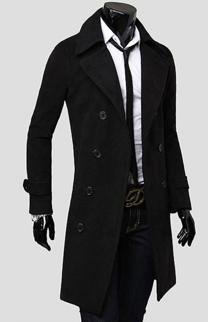 Men's Double Breasted Lengthened Simple Wool Coat Angelwarriorfitness.com
