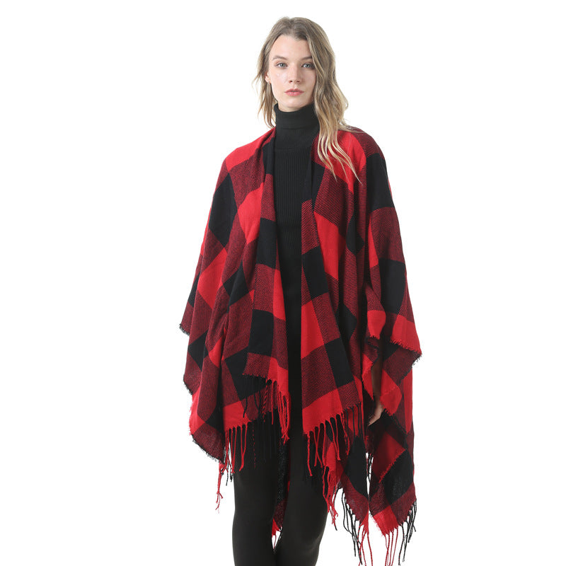 Women's cashmere slit plaid shawl Angelwarriorfitness.com