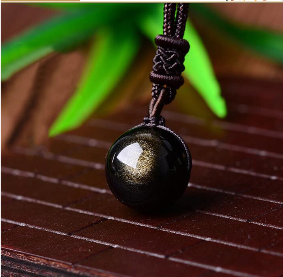 Black Gold Natural Obsidian Stone Pendant Lucky Transfer Beads Pendant Necklace Male Female Lovers Fashion Jewelry Angelwarriorfitness.com