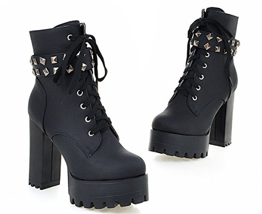 Women's Rivet Mid-Tube Calf High-Heel Martin Boots Platform Boots Angelwarriorfitness.com