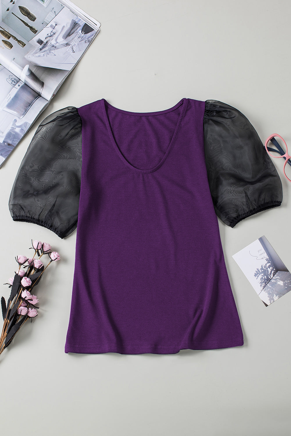 Mesh Puff Sleeve Top Angelwarriorfitness.com