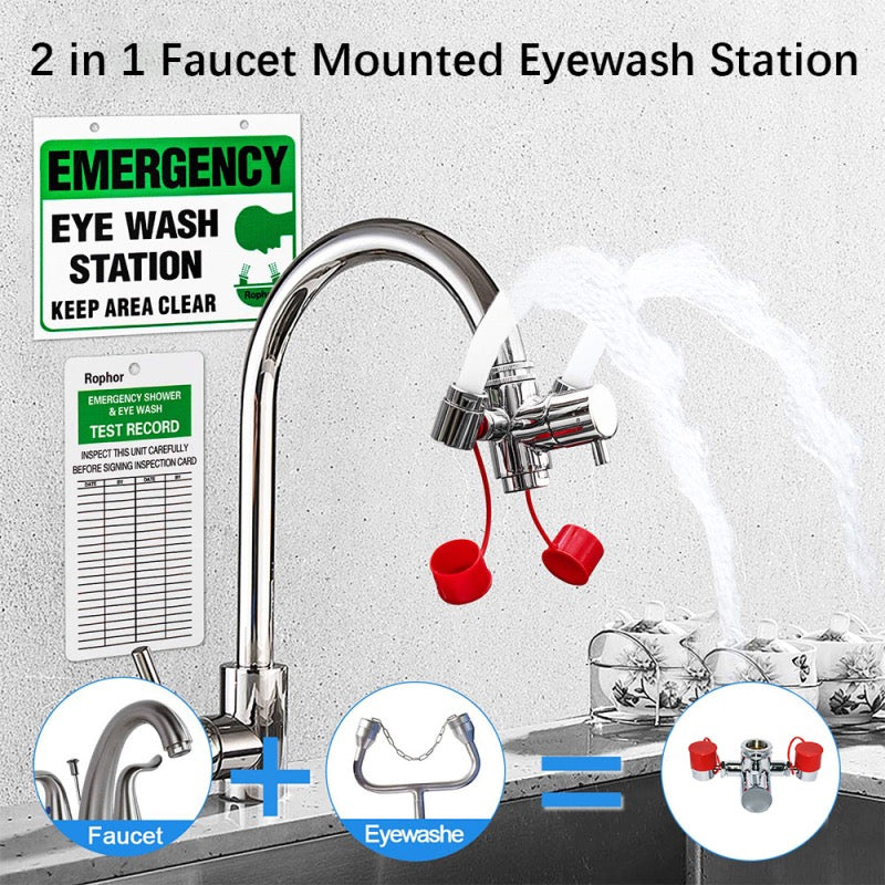 Connected Faucet Eyewash Basin Faucets Wall Mounted Eye Wash Station Emergency Sink Attachment Mount Flush Shower Double Mouth Angelwarriorfitness.com