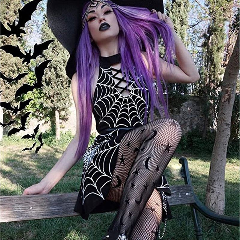 Halter Hollow Cross Spider Web Personalized Print Dress Angelwarriorfitness.com