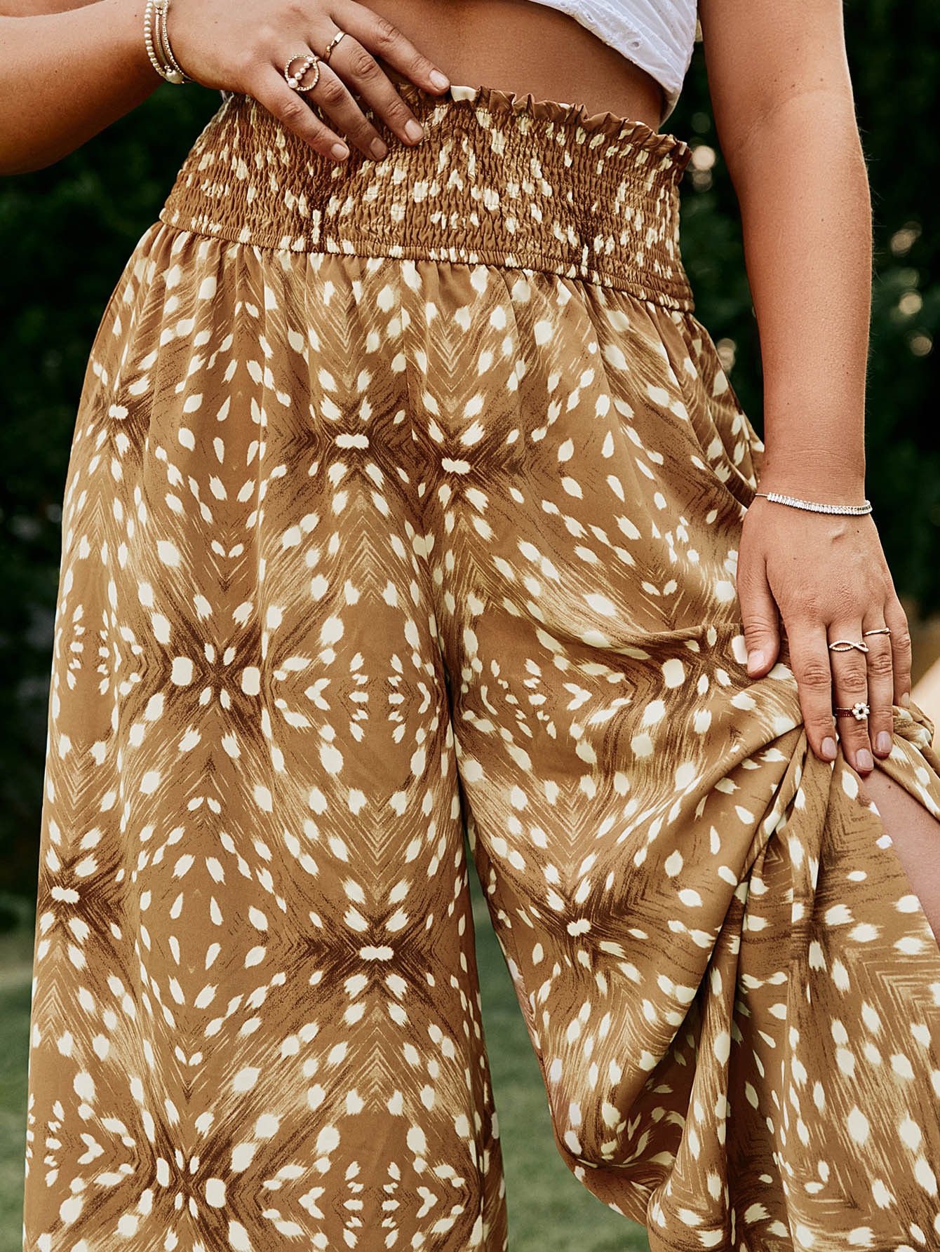 Plus Size Chiffon Print Elastic Waist Wide Leg Pants Angelwarriorfitness.com