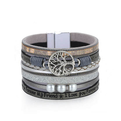 Boho Vegan Leather Tree Multilayer Magnetic Buckle Bracelet Angelwarriorfitness.com