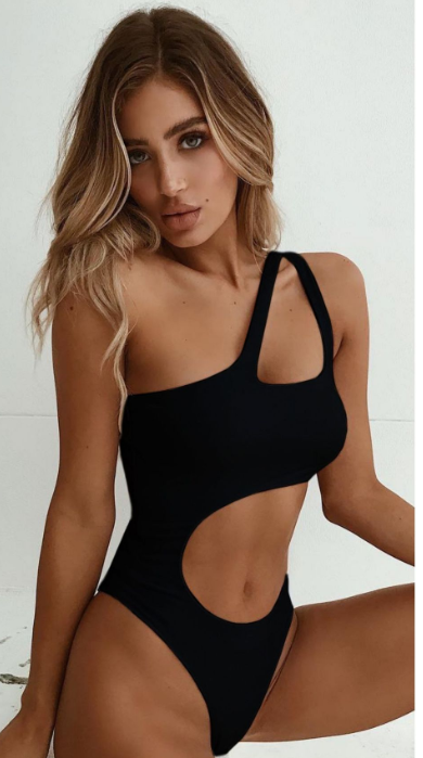 New Women's One-piece Swimsuit Solid Sexy Gathers Irregular Bikini Angelwarriorfitness.com