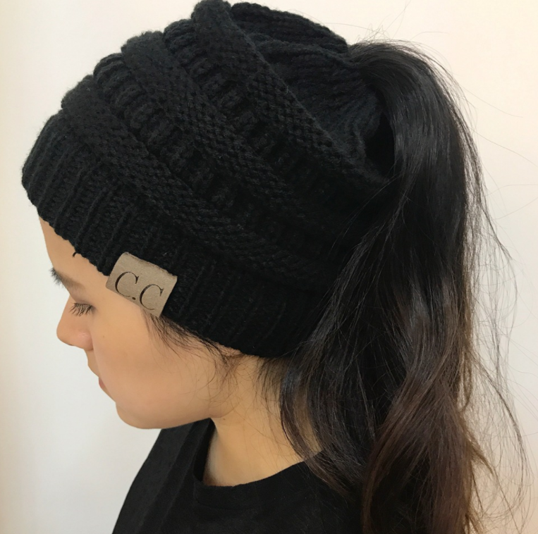 High Bun Ponytail Beanie Hat Chunky Soft Stretch Cable Knit Warm Fuzzy Lined Skull Beanie Acrylic Hats Men And Women Angelwarriorfitness.com