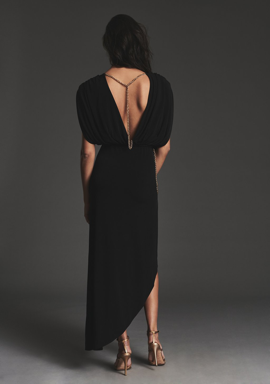 Plunge Back Cut Sleeve Chain Slit Dress Angelwarriorfitness.com