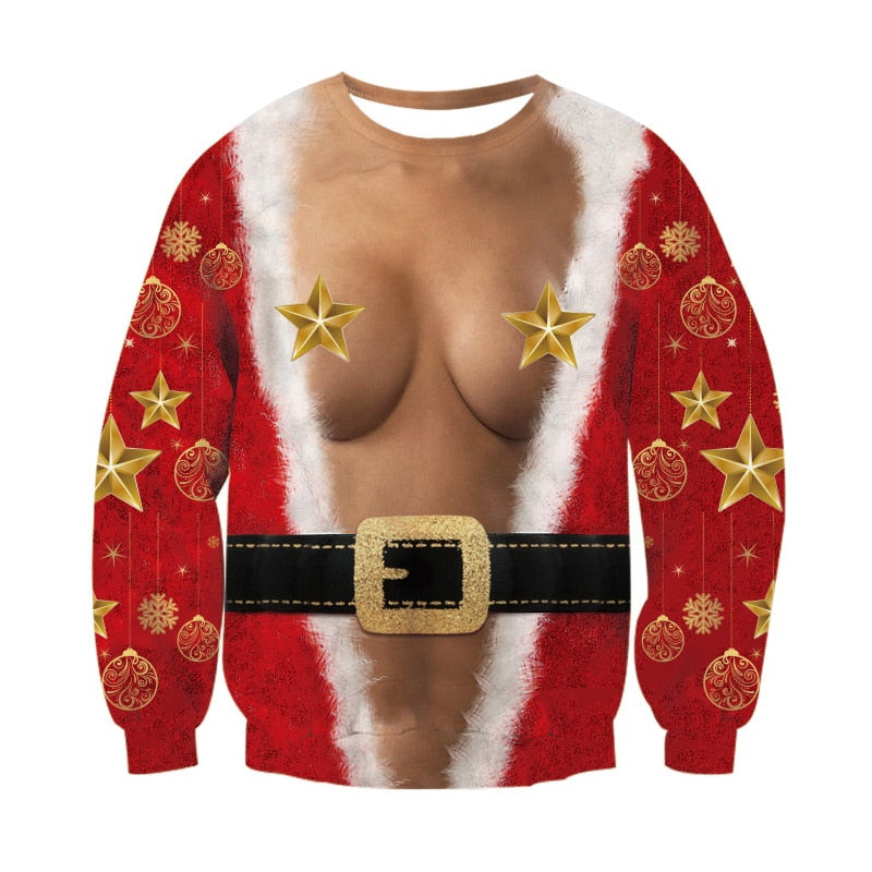 Unisex Ugly Christmas Sweatshirt Men Women 3D Digital Printed Long Sleeve Crewneck Pullover Shirts Angelwarriorfitness.com