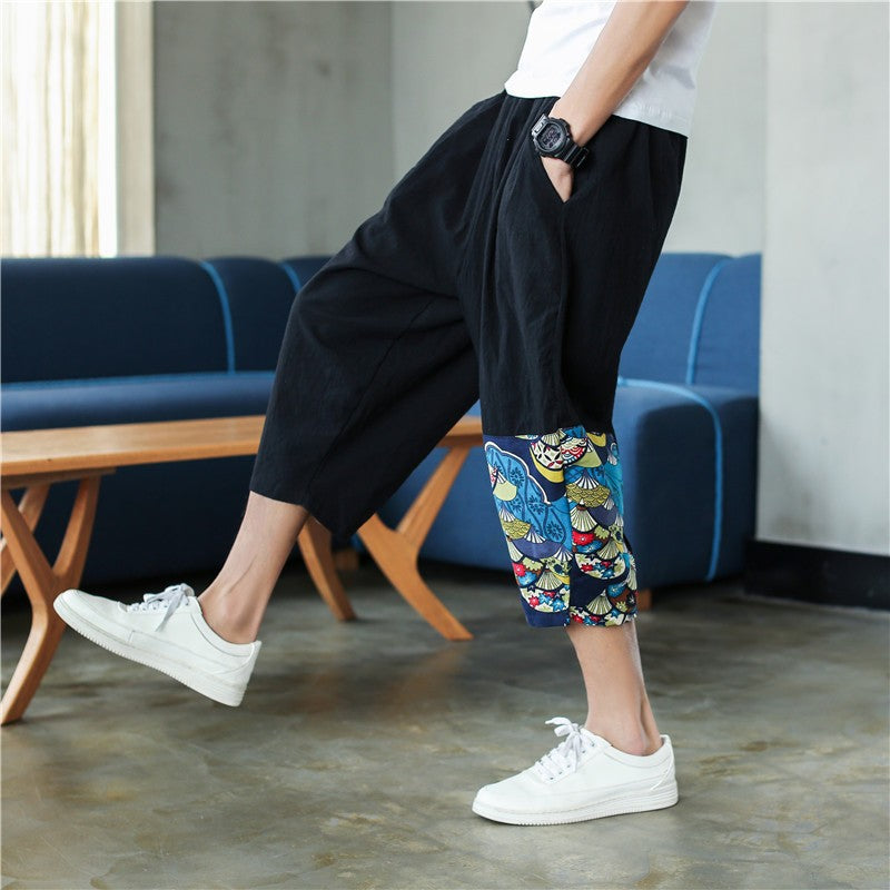 Sinicism Shop Mens Cotton Linen Harem Pants Male Casual Red Bottom Calf-Length Pants Man Summer Harajuku Baggy Loose Pants Angelwarriorfitness.com
