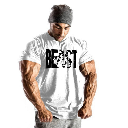 Printed beast men's collar sports cotton T-shirt muscle generation Angelwarriorfitness.com