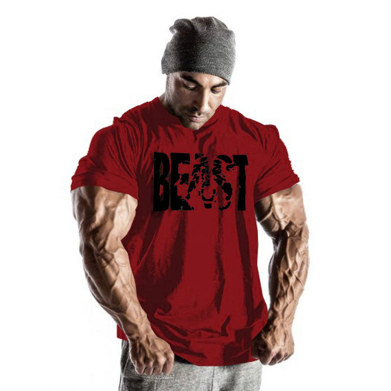 Printed beast men's collar sports cotton T-shirt muscle generation Angelwarriorfitness.com