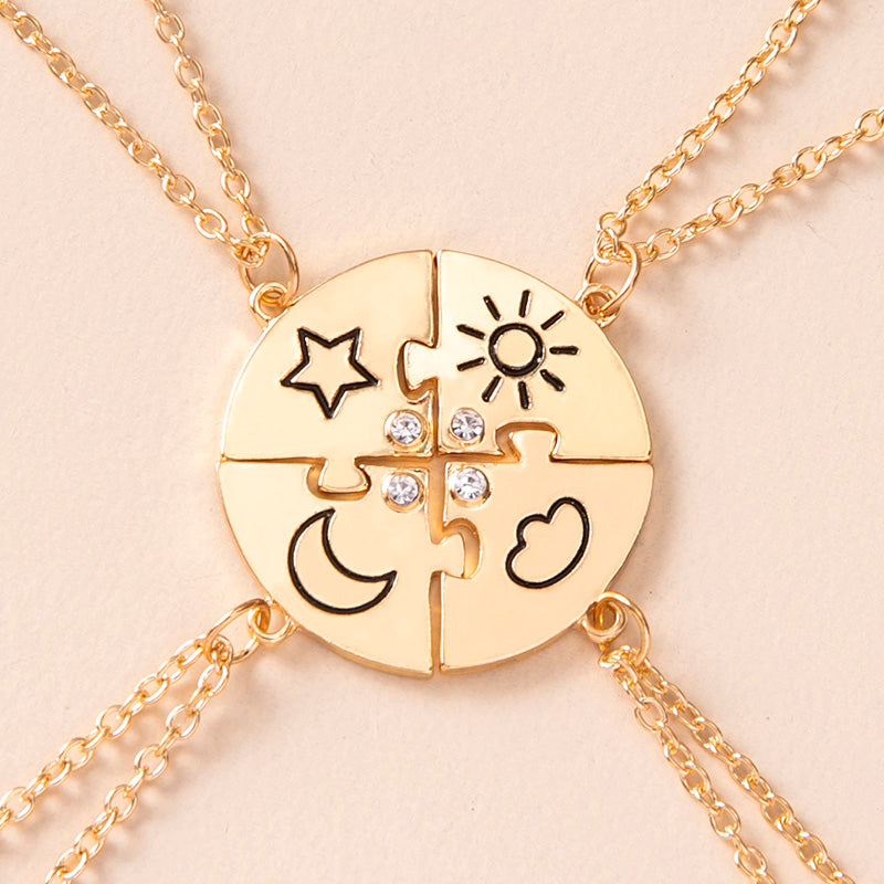 Jigsaw Puzzle Sun Cloud Star Moon Rhinestone Necklaces For Best Friends Sisters Brothers Angelwarriorfitness.com