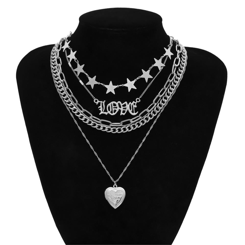 Vintage Multi-Layered Love Heart Boho Pendant Choker Necklace Angelwarriorfitness.com