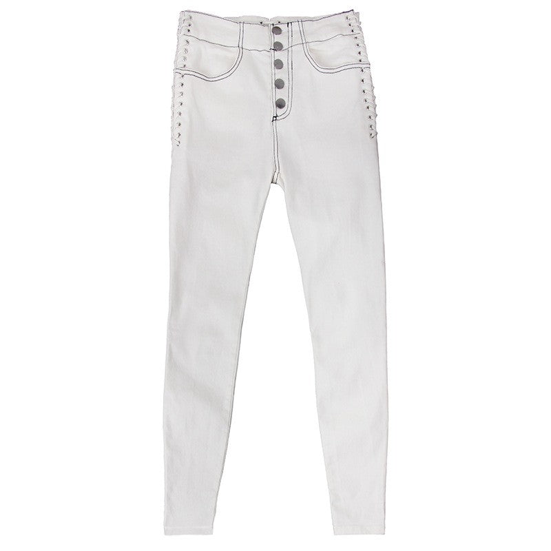 Versatile drawstring white jeans Angelwarriorfitness.com