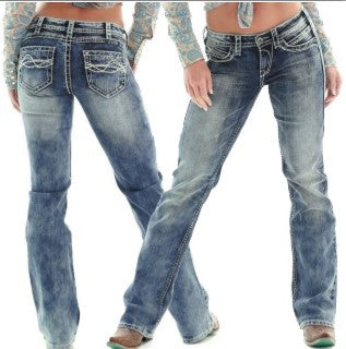 European And American Ladies Jeans Slim-fit Embroidery Slimming Jeans Trousers Angelwarriorfitness.com